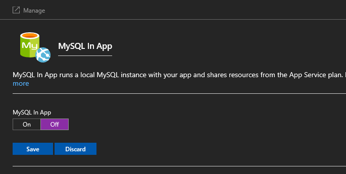 disable azure web app mysql in app